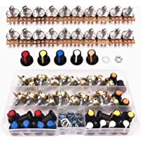 GTIWUNG 20Pcs Potenciómetro- Lineal Cónico Rotativo Potenciómetro Kit- 3 Terminales Potenciometro de B-Tipo Estéreo…